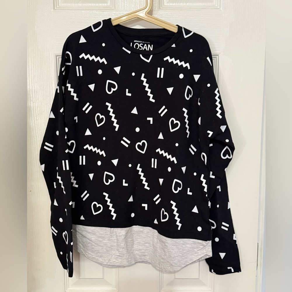 NWT Losan Black & White Layered Look Top Sz 14